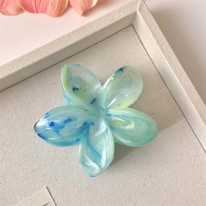 🌸 Pince à Cheveux Fleur d'Été en Acrylique – 🌿 Motif Marbré ✨