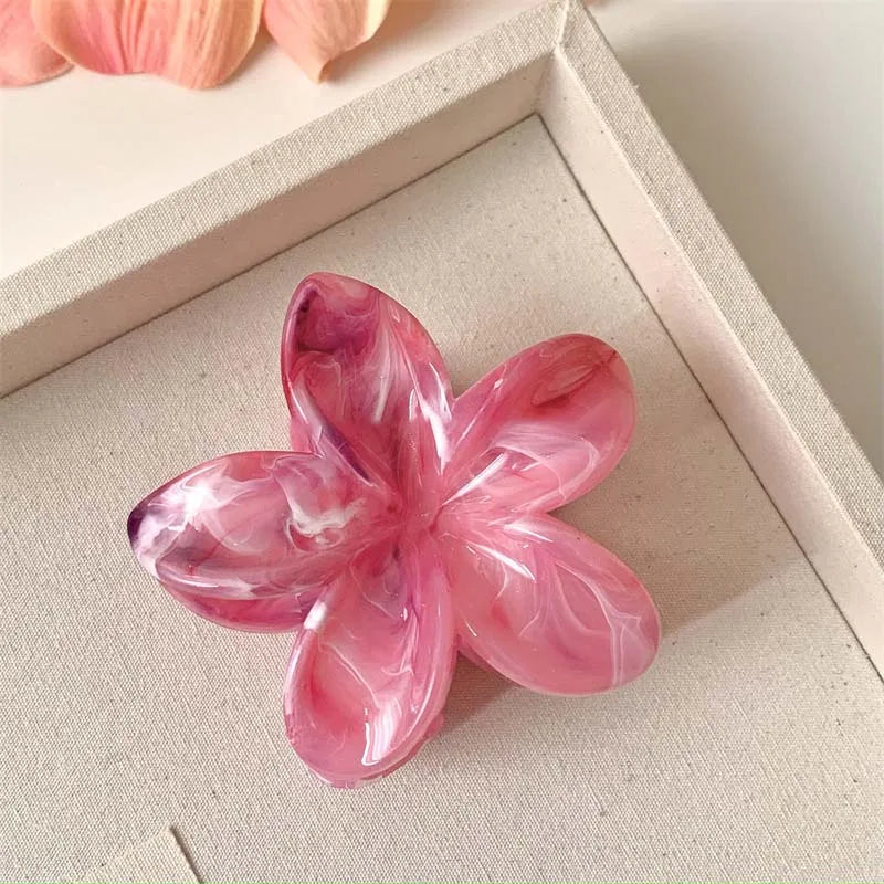 🌸 Pince à Cheveux Fleur d'Été en Acrylique – 🌿 Motif Marbré ✨