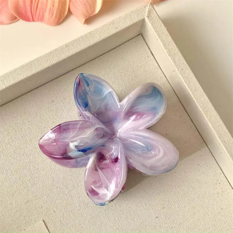 🌸 Pince à Cheveux Fleur d'Été en Acrylique – 🌿 Motif Marbré ✨