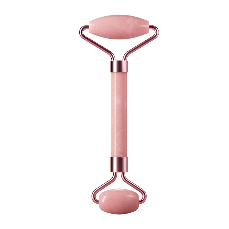 Roller Visage en Quartz Rose Naturel, L’outil beauté anti-âge 2 en 1 pour une peau éclatante et sans poches"